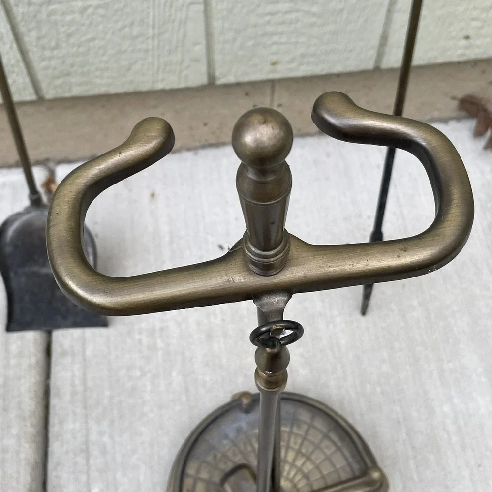 Fireplace Tool Set Brass‎ + Base-,Shovel,Poker,Broom 4 pieces holidays winter